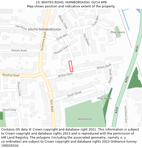 23, WHITES ROAD, FARNBOROUGH, GU14 6PB: Location map and indicative extent of plot