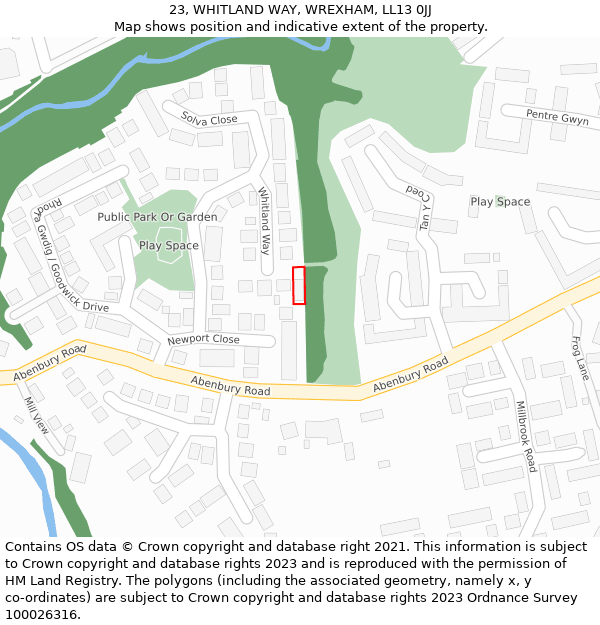 23, WHITLAND WAY, WREXHAM, LL13 0JJ: Location map and indicative extent of plot