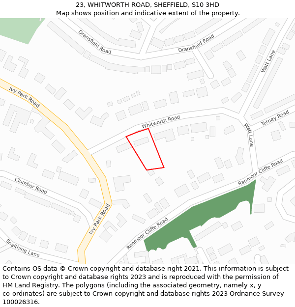 23, WHITWORTH ROAD, SHEFFIELD, S10 3HD: Location map and indicative extent of plot