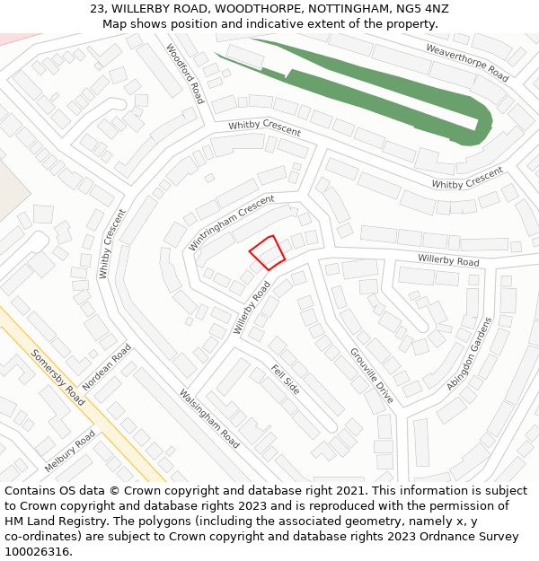 23, WILLERBY ROAD, WOODTHORPE, NOTTINGHAM, NG5 4NZ: Location map and indicative extent of plot