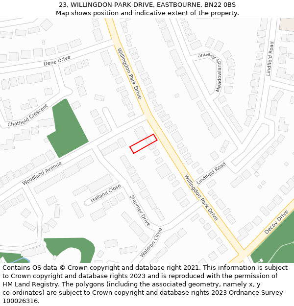 23, WILLINGDON PARK DRIVE, EASTBOURNE, BN22 0BS: Location map and indicative extent of plot