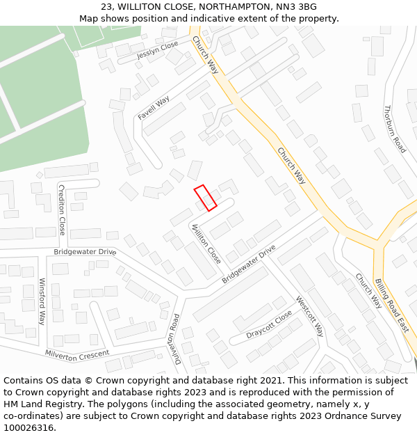 23, WILLITON CLOSE, NORTHAMPTON, NN3 3BG: Location map and indicative extent of plot