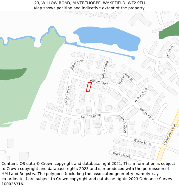 23, WILLOW ROAD, ALVERTHORPE, WAKEFIELD, WF2 9TH: Location map and indicative extent of plot