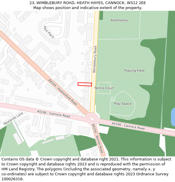23, WIMBLEBURY ROAD, HEATH HAYES, CANNOCK, WS12 2EE: Location map and indicative extent of plot