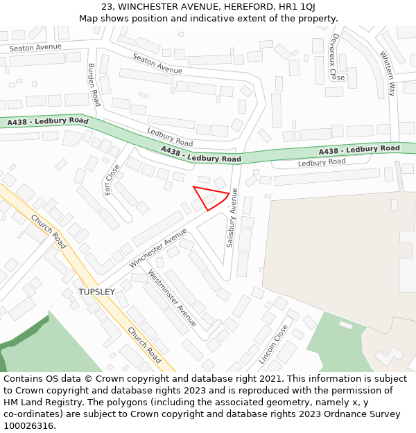 23, WINCHESTER AVENUE, HEREFORD, HR1 1QJ: Location map and indicative extent of plot