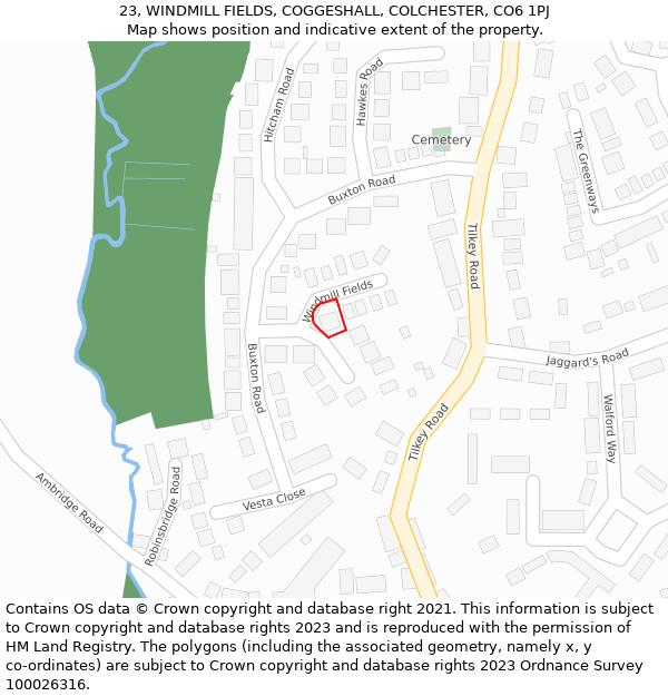 23, WINDMILL FIELDS, COGGESHALL, COLCHESTER, CO6 1PJ: Location map and indicative extent of plot