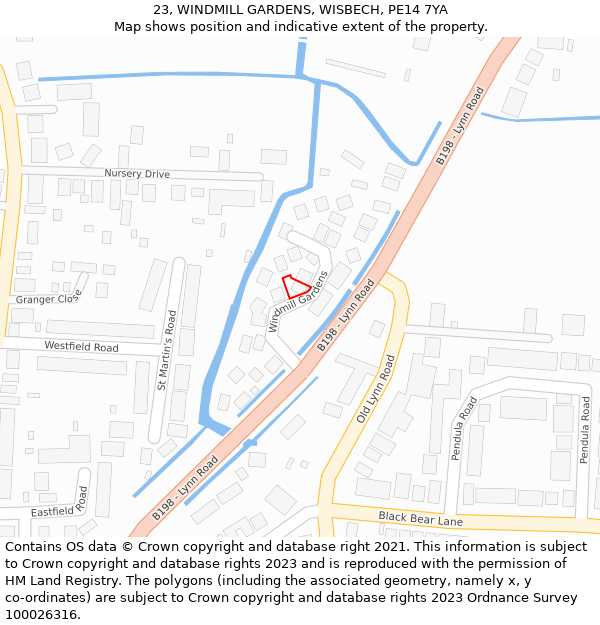 23, WINDMILL GARDENS, WISBECH, PE14 7YA: Location map and indicative extent of plot