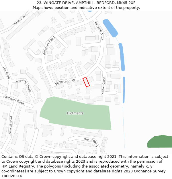 23, WINGATE DRIVE, AMPTHILL, BEDFORD, MK45 2XF: Location map and indicative extent of plot