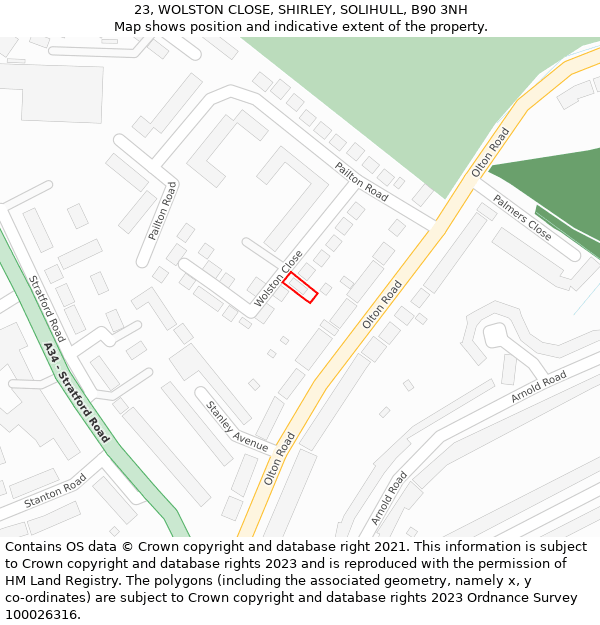 23, WOLSTON CLOSE, SHIRLEY, SOLIHULL, B90 3NH: Location map and indicative extent of plot