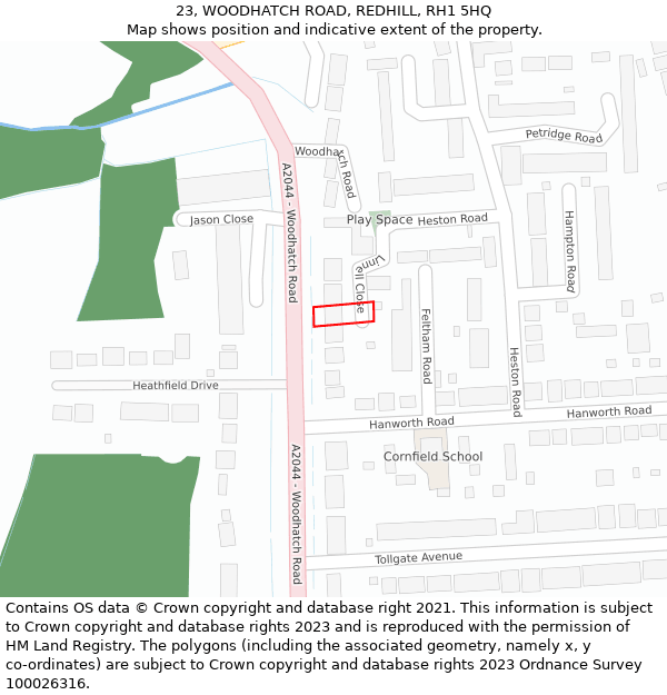 23, WOODHATCH ROAD, REDHILL, RH1 5HQ: Location map and indicative extent of plot