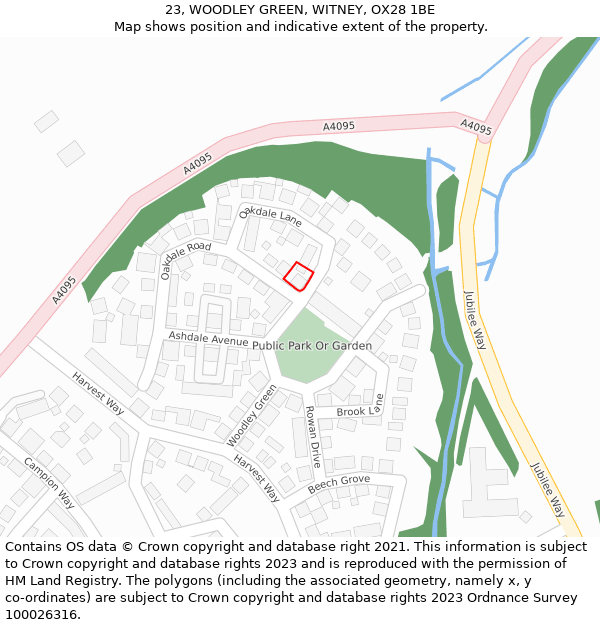 23, WOODLEY GREEN, WITNEY, OX28 1BE: Location map and indicative extent of plot