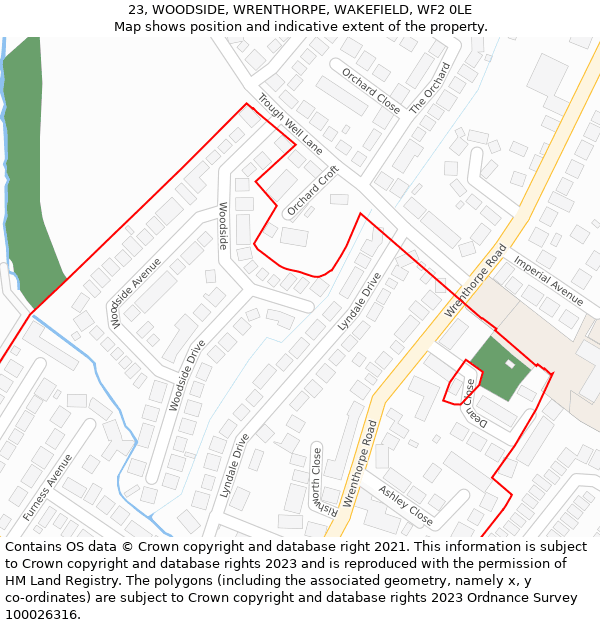 23, WOODSIDE, WRENTHORPE, WAKEFIELD, WF2 0LE: Location map and indicative extent of plot