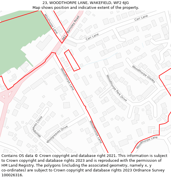 23, WOODTHORPE LANE, WAKEFIELD, WF2 6JG: Location map and indicative extent of plot