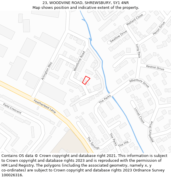 23, WOODVINE ROAD, SHREWSBURY, SY1 4NR: Location map and indicative extent of plot