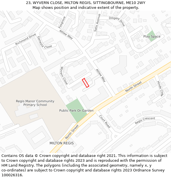 23, WYVERN CLOSE, MILTON REGIS, SITTINGBOURNE, ME10 2WY: Location map and indicative extent of plot