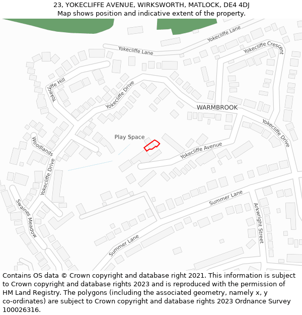 23, YOKECLIFFE AVENUE, WIRKSWORTH, MATLOCK, DE4 4DJ: Location map and indicative extent of plot