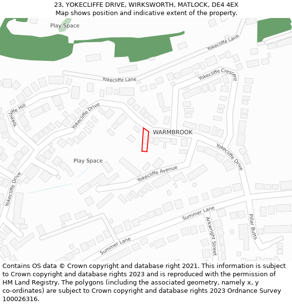 23, YOKECLIFFE DRIVE, WIRKSWORTH, MATLOCK, DE4 4EX: Location map and indicative extent of plot