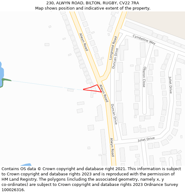 230, ALWYN ROAD, BILTON, RUGBY, CV22 7RA: Location map and indicative extent of plot