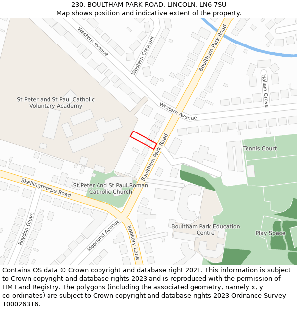 230, BOULTHAM PARK ROAD, LINCOLN, LN6 7SU: Location map and indicative extent of plot