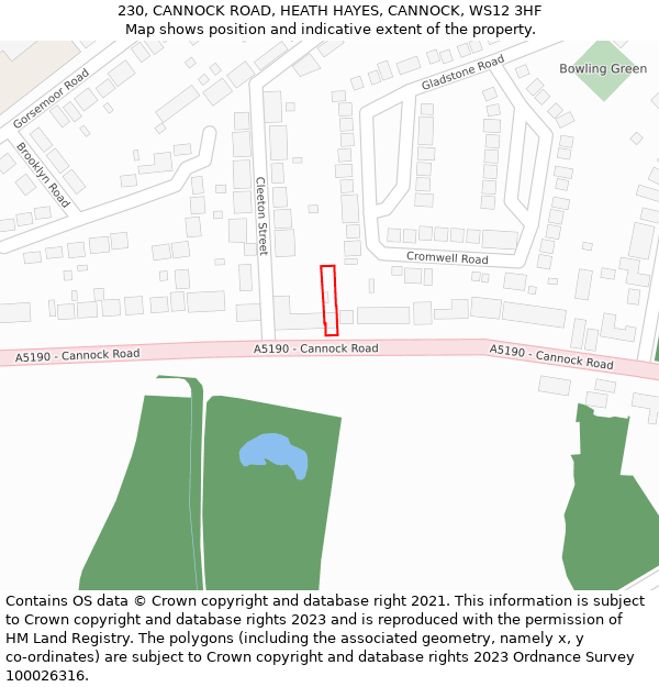 230, CANNOCK ROAD, HEATH HAYES, CANNOCK, WS12 3HF: Location map and indicative extent of plot
