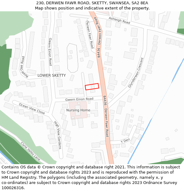 230, DERWEN FAWR ROAD, SKETTY, SWANSEA, SA2 8EA: Location map and indicative extent of plot