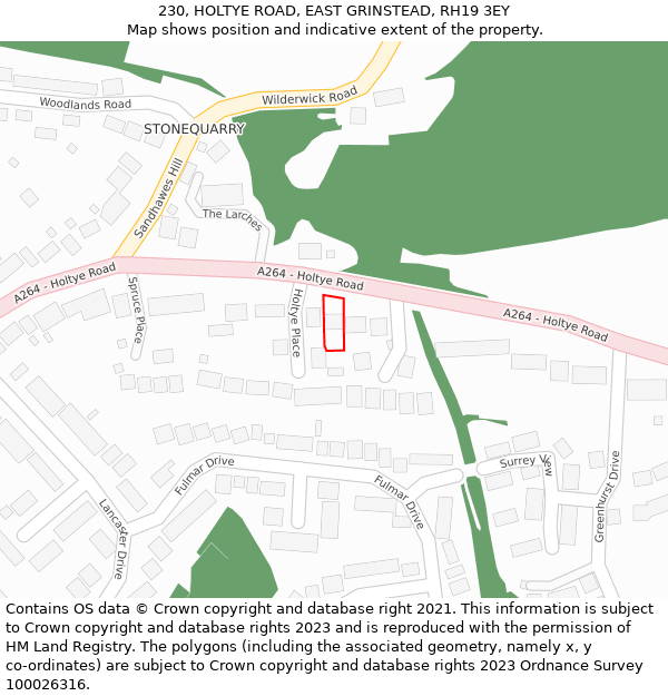 230, HOLTYE ROAD, EAST GRINSTEAD, RH19 3EY: Location map and indicative extent of plot