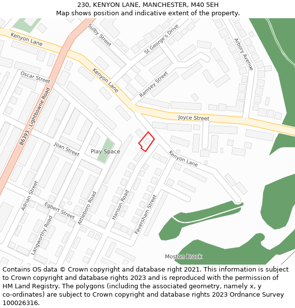 230, KENYON LANE, MANCHESTER, M40 5EH: Location map and indicative extent of plot