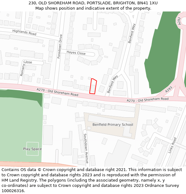 230, OLD SHOREHAM ROAD, PORTSLADE, BRIGHTON, BN41 1XU: Location map and indicative extent of plot