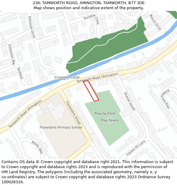 230, TAMWORTH ROAD, AMINGTON, TAMWORTH, B77 3DE: Location map and indicative extent of plot