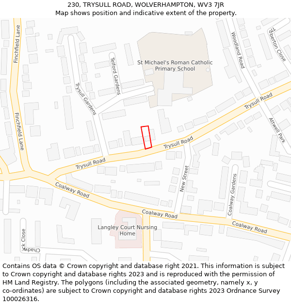 230, TRYSULL ROAD, WOLVERHAMPTON, WV3 7JR: Location map and indicative extent of plot