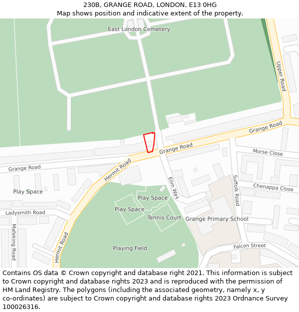 230B, GRANGE ROAD, LONDON, E13 0HG: Location map and indicative extent of plot
