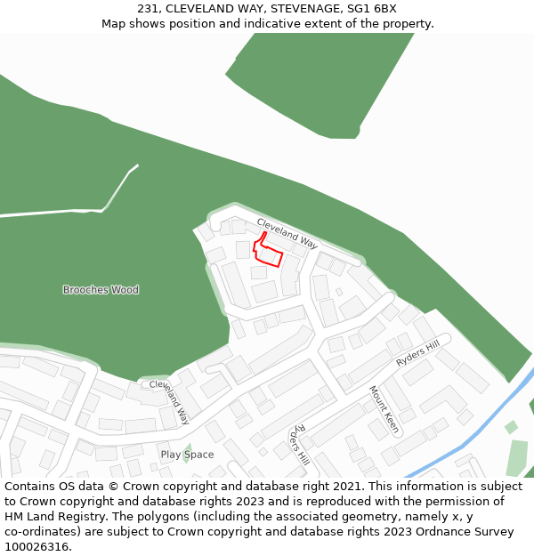 231, CLEVELAND WAY, STEVENAGE, SG1 6BX: Location map and indicative extent of plot