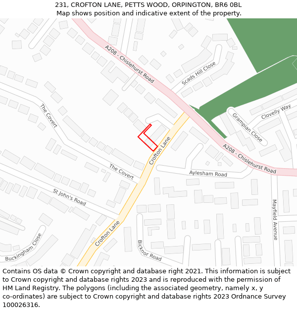 231, CROFTON LANE, PETTS WOOD, ORPINGTON, BR6 0BL: Location map and indicative extent of plot