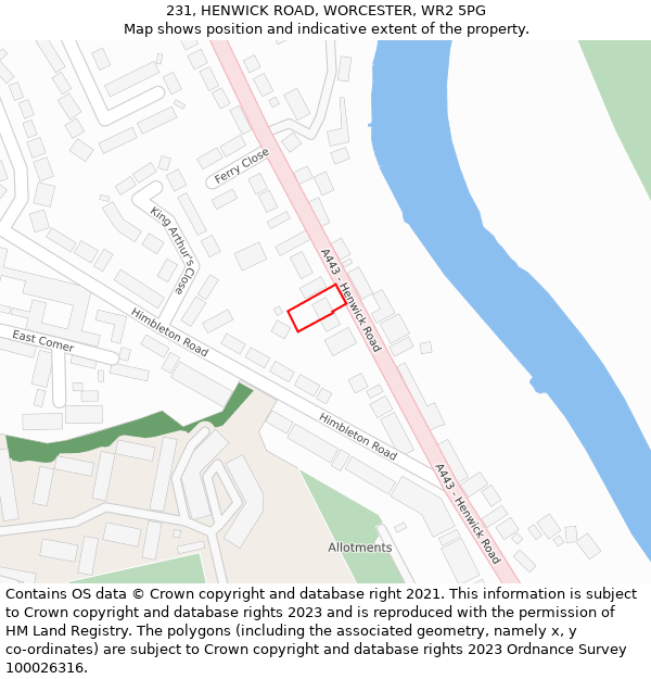 231, HENWICK ROAD, WORCESTER, WR2 5PG: Location map and indicative extent of plot