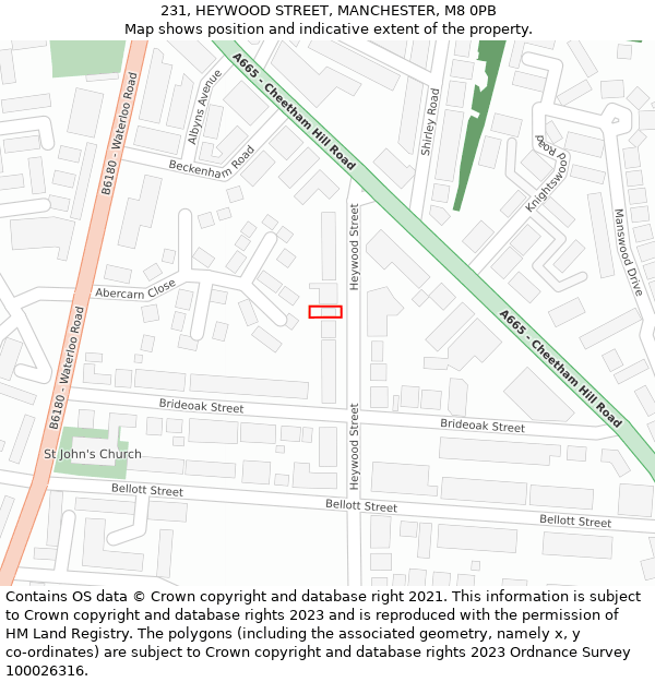 231, HEYWOOD STREET, MANCHESTER, M8 0PB: Location map and indicative extent of plot