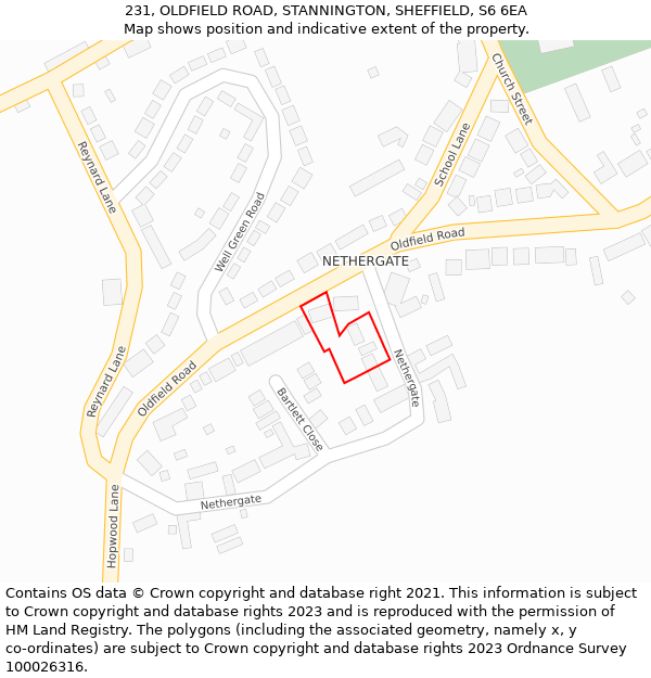 231, OLDFIELD ROAD, STANNINGTON, SHEFFIELD, S6 6EA: Location map and indicative extent of plot
