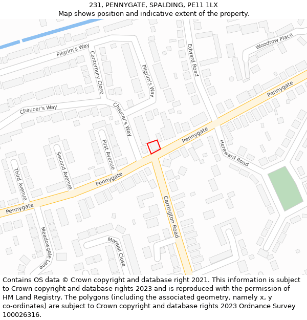 231, PENNYGATE, SPALDING, PE11 1LX: Location map and indicative extent of plot