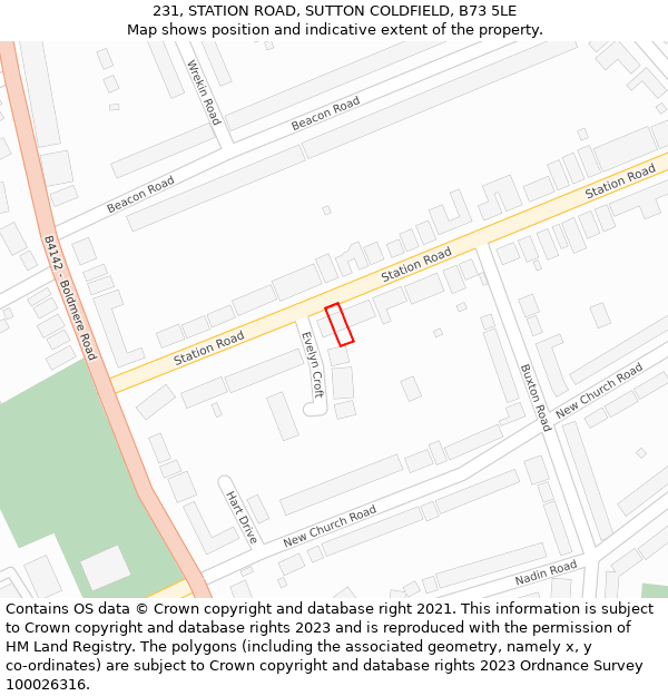 231, STATION ROAD, SUTTON COLDFIELD, B73 5LE: Location map and indicative extent of plot