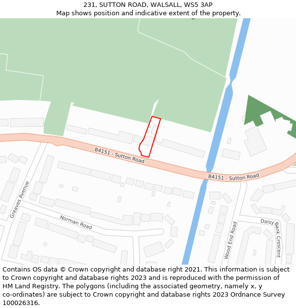 231, SUTTON ROAD, WALSALL, WS5 3AP: Location map and indicative extent of plot