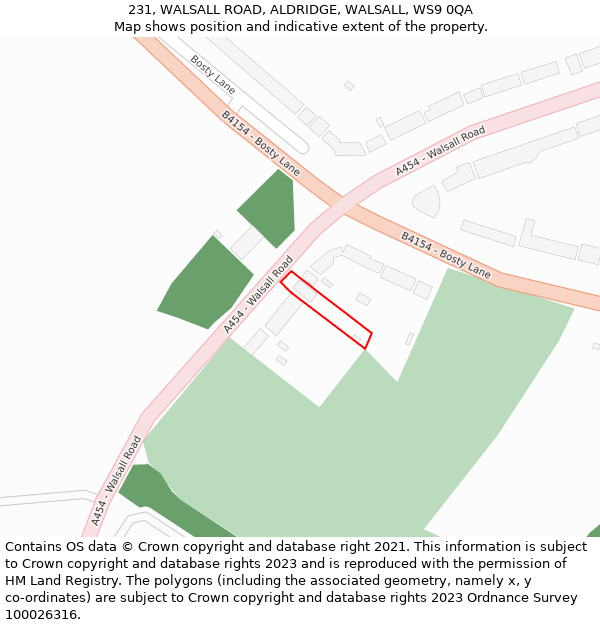 231, WALSALL ROAD, ALDRIDGE, WALSALL, WS9 0QA: Location map and indicative extent of plot