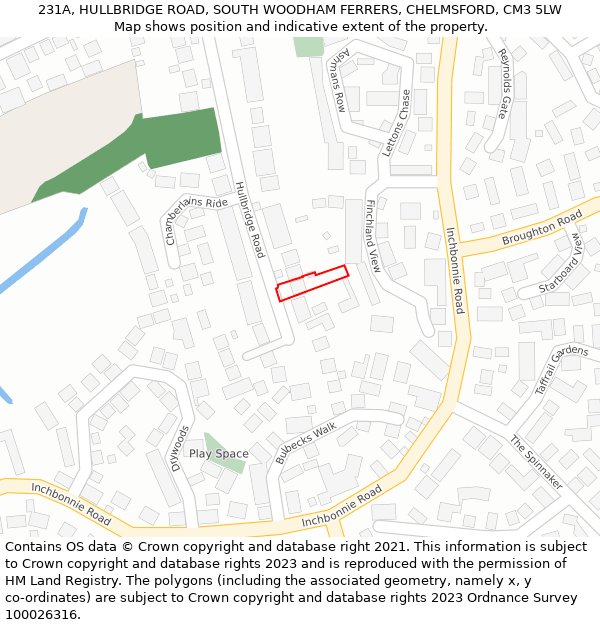 231A, HULLBRIDGE ROAD, SOUTH WOODHAM FERRERS, CHELMSFORD, CM3 5LW: Location map and indicative extent of plot