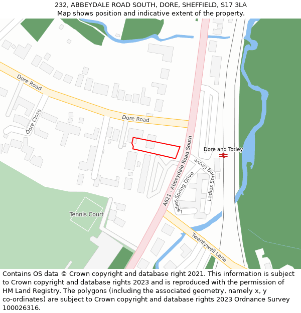 232, ABBEYDALE ROAD SOUTH, DORE, SHEFFIELD, S17 3LA: Location map and indicative extent of plot