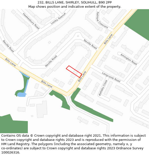 232, BILLS LANE, SHIRLEY, SOLIHULL, B90 2PP: Location map and indicative extent of plot