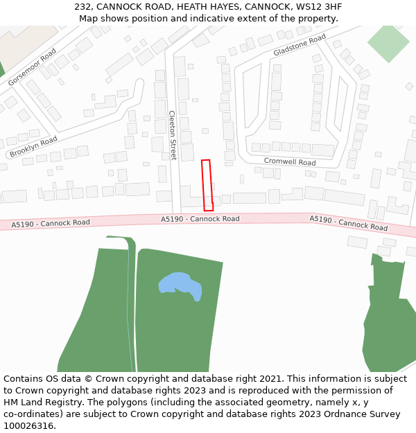 232, CANNOCK ROAD, HEATH HAYES, CANNOCK, WS12 3HF: Location map and indicative extent of plot