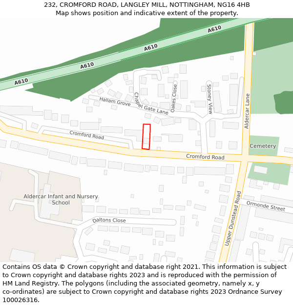 232, CROMFORD ROAD, LANGLEY MILL, NOTTINGHAM, NG16 4HB: Location map and indicative extent of plot