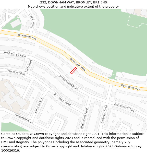 232, DOWNHAM WAY, BROMLEY, BR1 5NS: Location map and indicative extent of plot