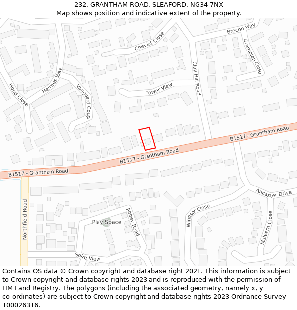 232, GRANTHAM ROAD, SLEAFORD, NG34 7NX: Location map and indicative extent of plot