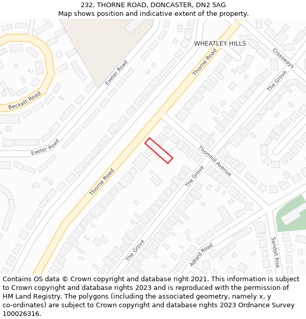 232, THORNE ROAD, DONCASTER, DN2 5AG: Location map and indicative extent of plot