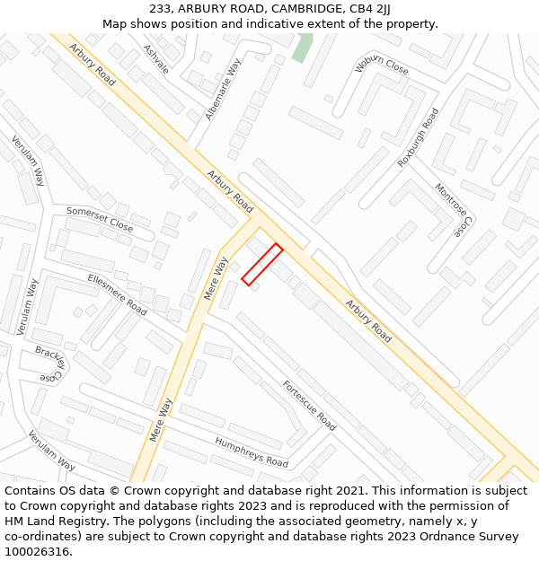 233, ARBURY ROAD, CAMBRIDGE, CB4 2JJ: Location map and indicative extent of plot