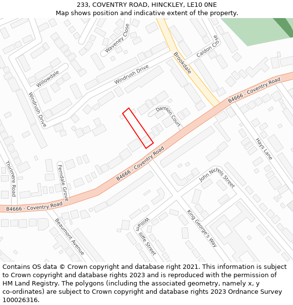 233, COVENTRY ROAD, HINCKLEY, LE10 0NE: Location map and indicative extent of plot